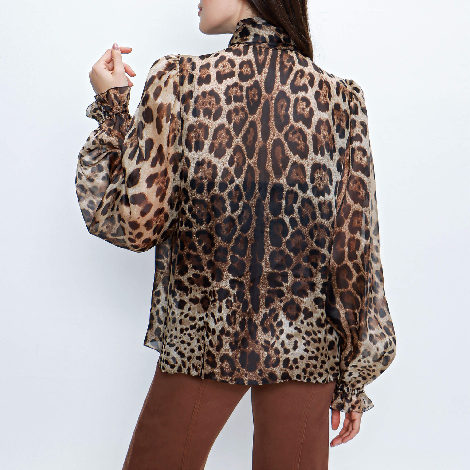 Dolce & Gabbana Leopard Print Silk Chiffon Shirt